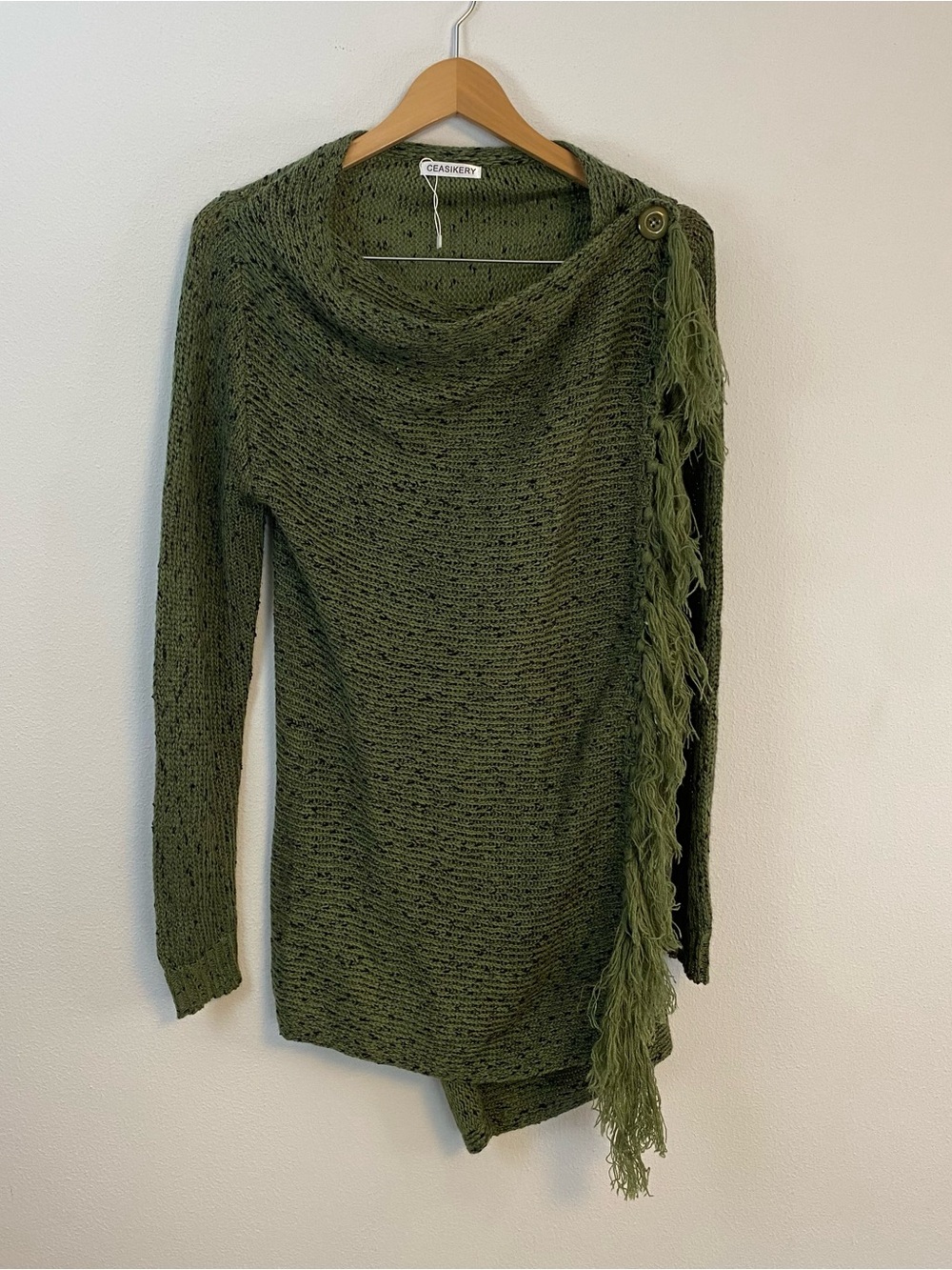 Ceasikery Green Knit Pullover‎ Sweater Tassle Earthy Womens Small